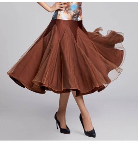 Coffee Red ballroom dance skirts for women girls Black waltz tango foxtrot smooth dance long swing skirts 
